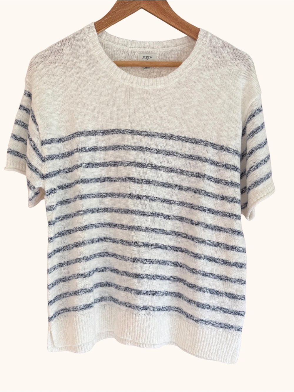 J.Crew Navy White Striped Short Sleeve Sweater Top Size M